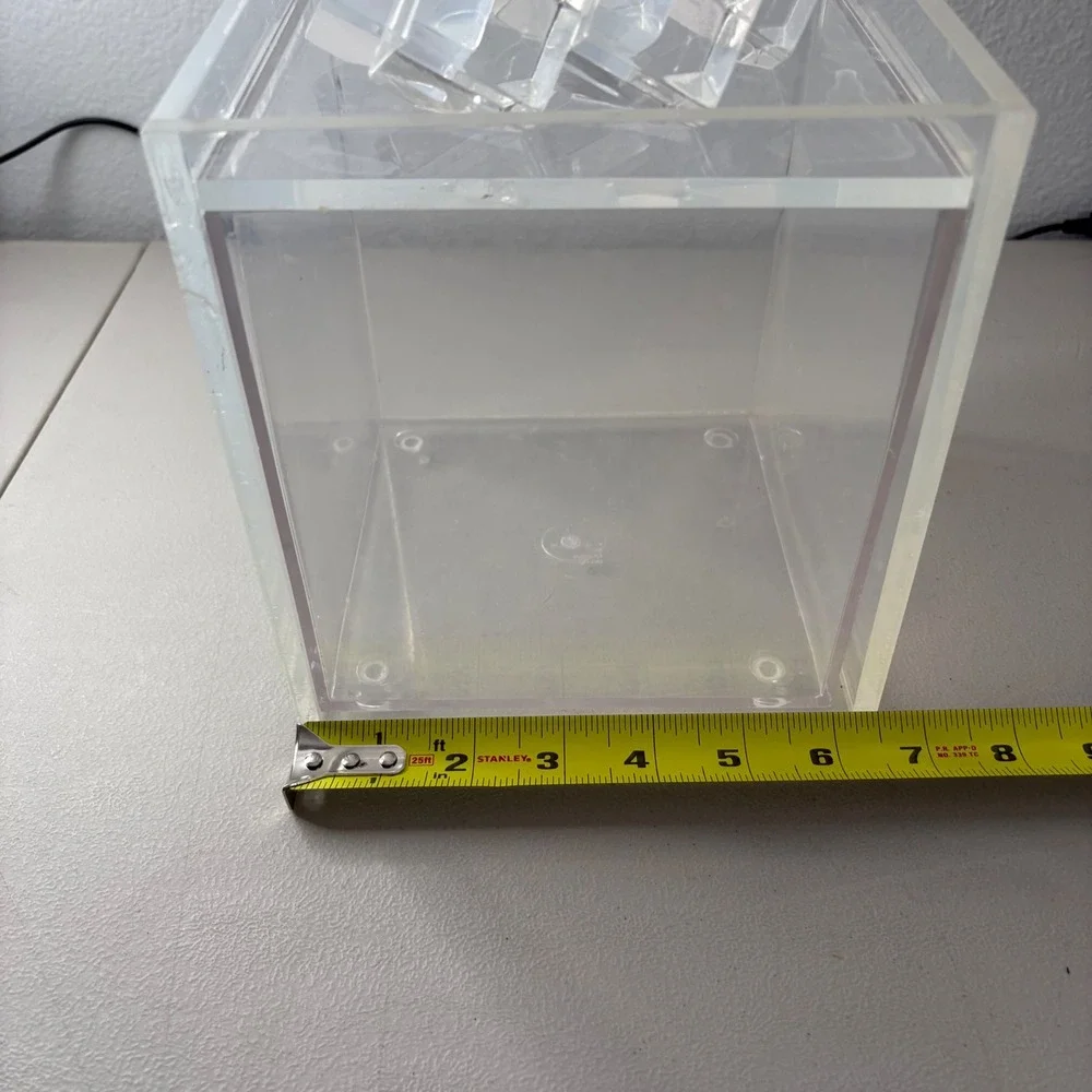 VTG Acrylic Designs Inc Clear Lucite Ice Bucket Square Double Wall Faux Ice Lid